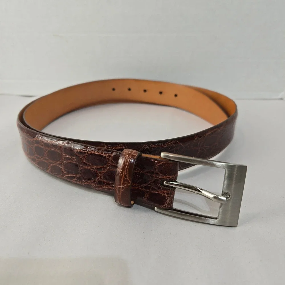 Martin Dingman Belt 40 Brown Caiman Crocodile Leather Handcrafted USA Dress 1467